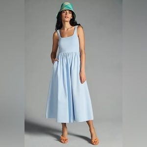 Sophie Rue Square-Neck A-Line Dress. Color sky